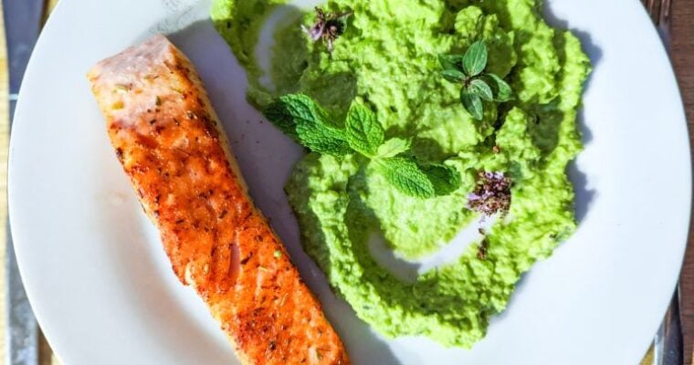 Crispy Salmon with Minted Pea Puree