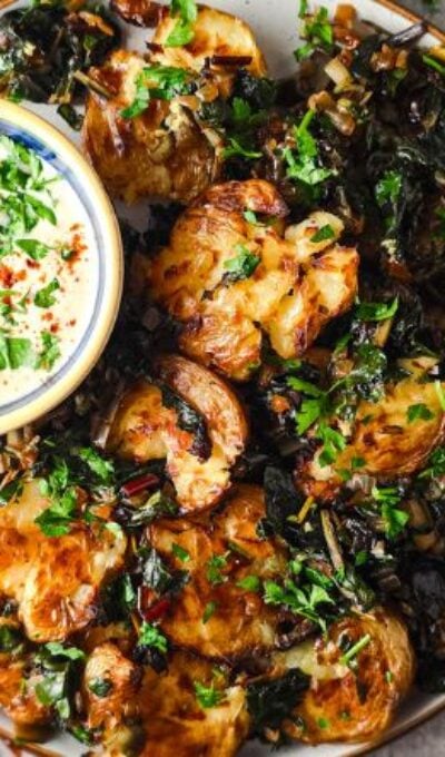 Swiss Chard and Potatoes with Miso Tahini Dressing