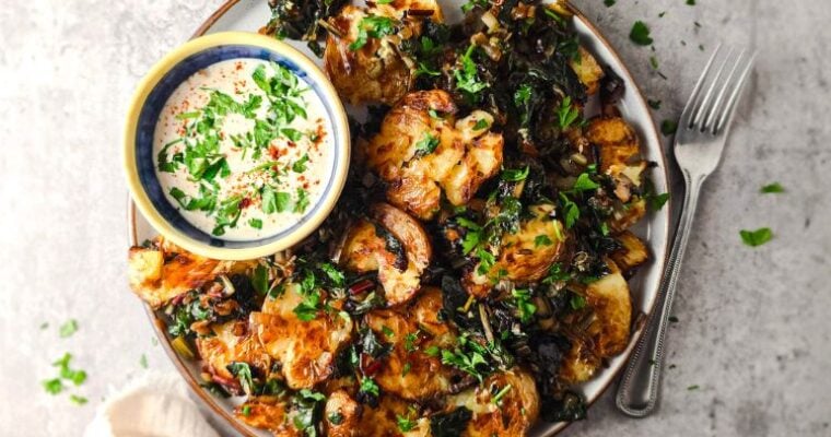 Swiss Chard and Potatoes with Miso Tahini Dressing