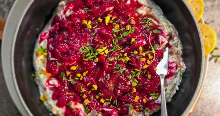 Cranberry whipped feta dip (with hot honey)