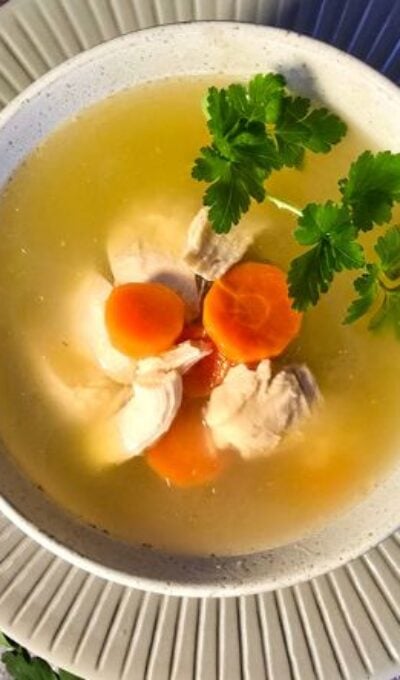 Clear Chicken Soup with Carrots & Potatoes (Romanian-Style)