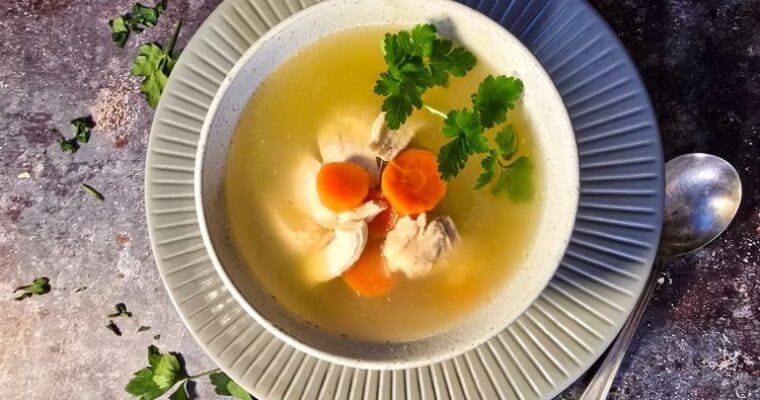 Clear Chicken Soup with Carrots & Potatoes (Romanian-Style)