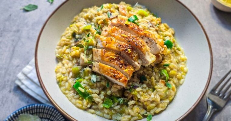 Chicken and Leek Risotto with Lemon Pepper Chicken