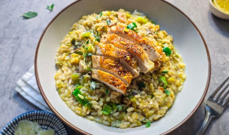 Chicken and Leek Risotto with Lemon Pepper Chicken