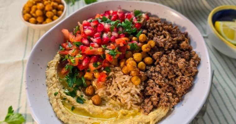 Spiced Lamb Bowl with Hummus and Crispy Chickpeas