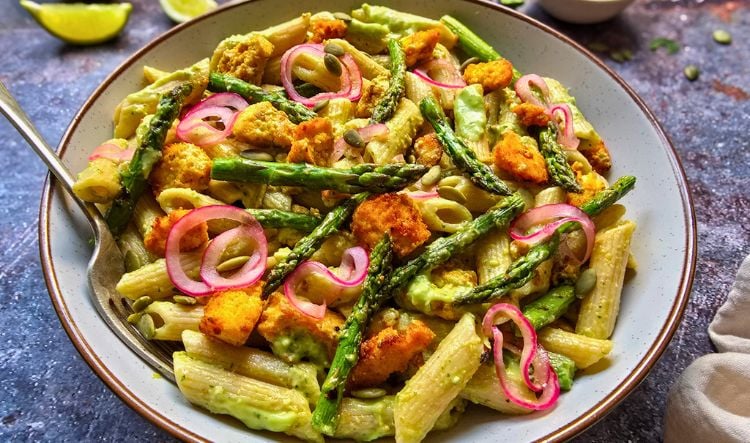Asparagus Pasta Salad with Avocado Lime Dressing