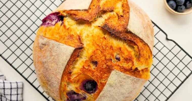 Soft Blueberry Sourdough Bread with Tangzhong