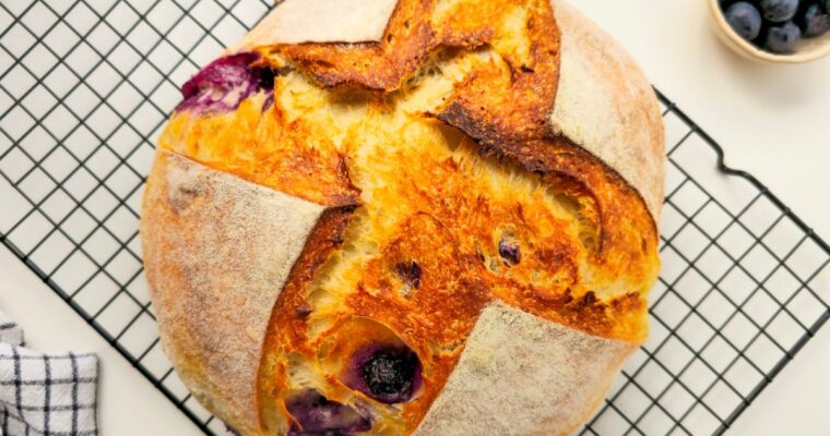 Soft Blueberry Sourdough Bread with Tangzhong